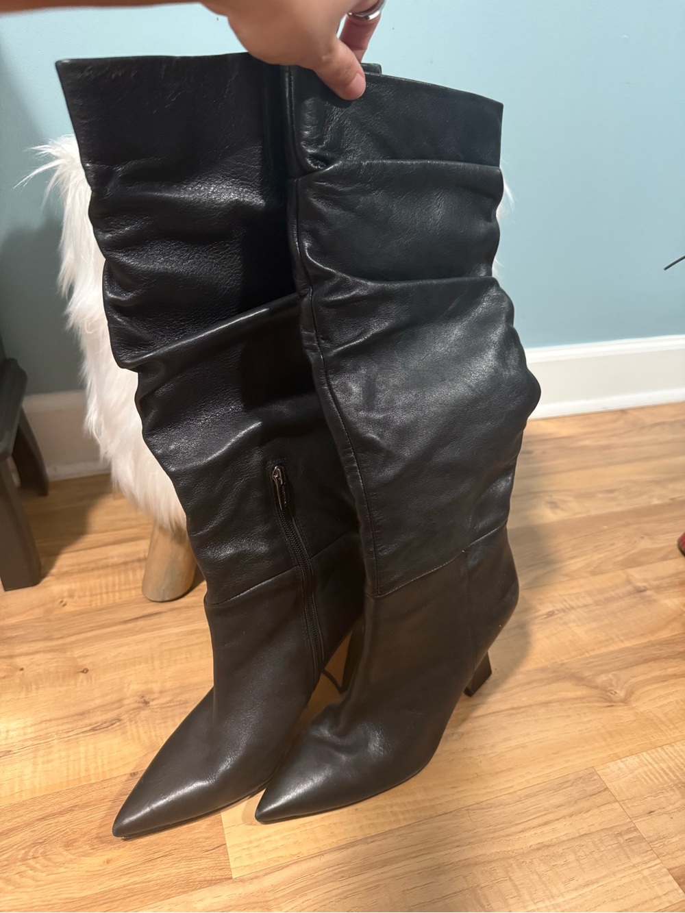 Vince Camuto Black Pointed-Toe Slouchy Over-the-Knee Boots